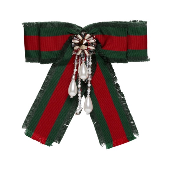 Gucci Other - Gucci Red & Green Striped Ribbon Brooch